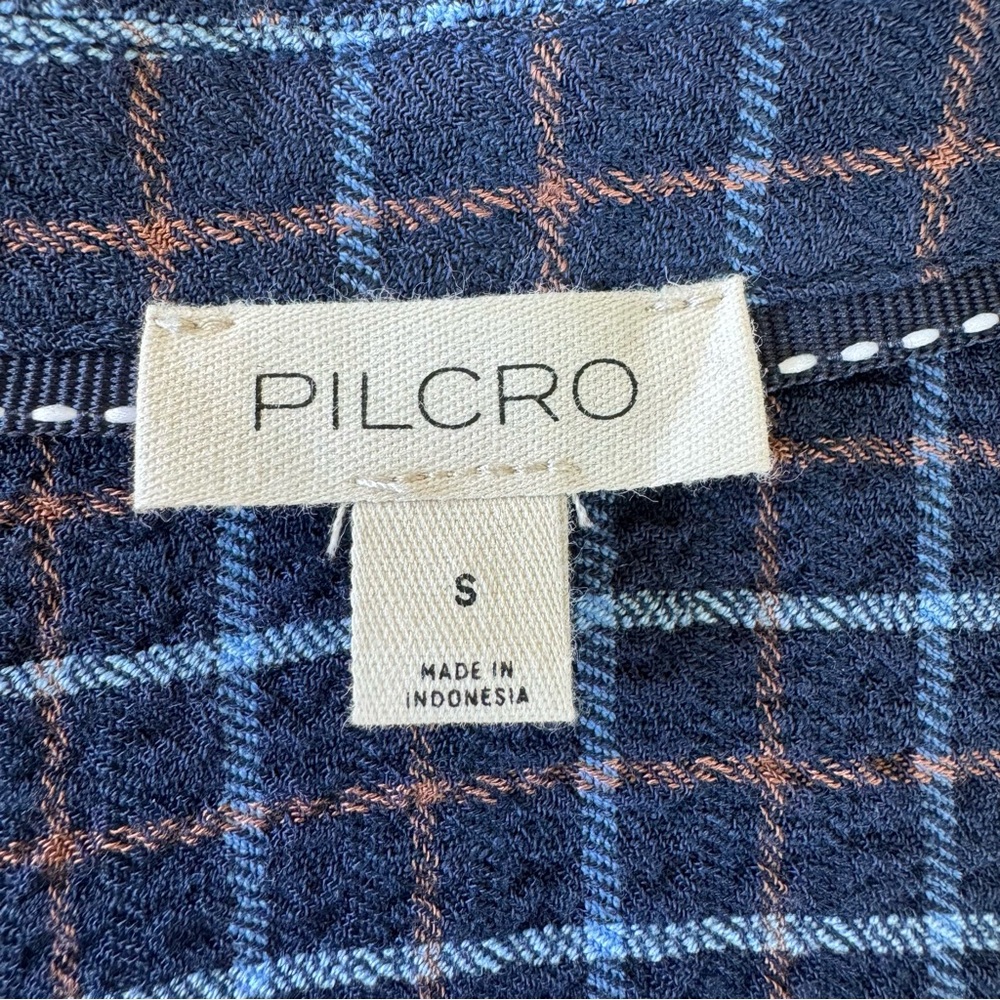 Anthropologie Pilcro Keaton Plaid Ruched Long Sleeve Collared Blouse Blue Sz S - Picture 10 of 15